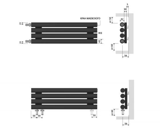 Варианты подключения дизайнерских радиаторов Round 42 H